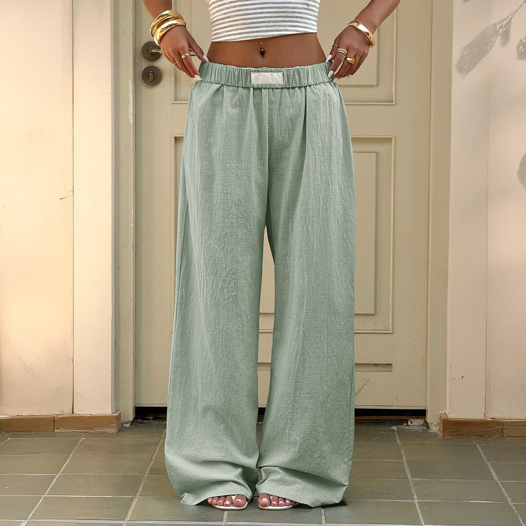 Spring Summer Women Clothing Idle Elastic Wide Leg Linen Loose Drape Casual Trousers CKK
