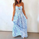 Summer Tube Top Floral Dress Seaside Vacation Twisted Hollow Out Cutout out Large Swing Dress for Women Gemi