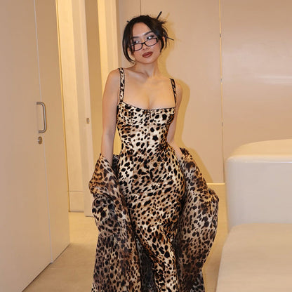 Summer Street Slim Leopard Print Printed Sexy Sling Dress