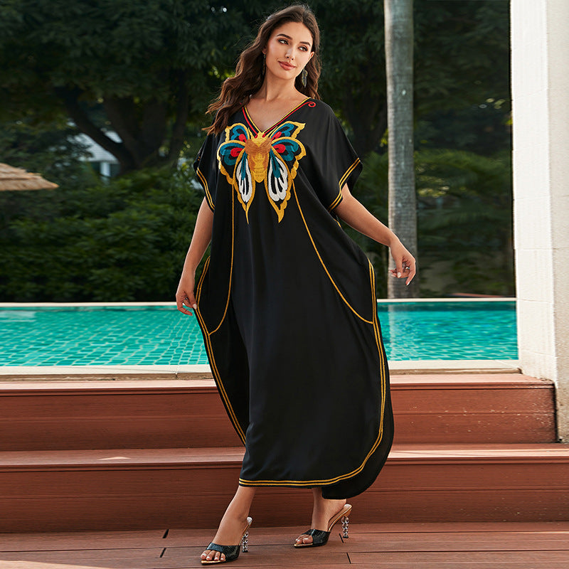 Cotton Embroidered Holiday Loose Plus Size Maxi Dress Seaside Beach Jacket Blouse Dress Bikini Cover up EvenStar