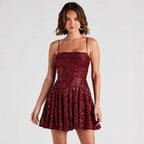 Summer Casual Sexy Sequined Suspender A line Dress Elegant