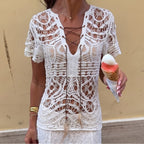 Hollow Out Cutout out Women Solid Color Beach Bikini Beach Casual Top Mangar