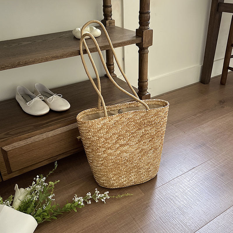 Simple Straw Shoulder Woven Bag Straw Bag Vacation Beach Bag Women Bag EaseWoven