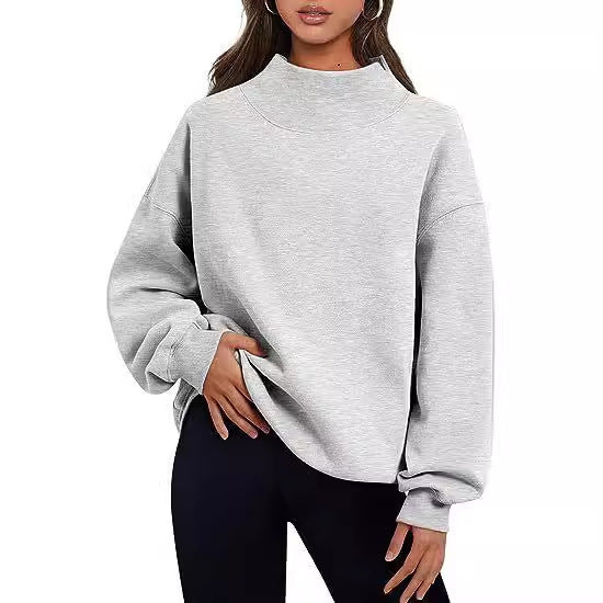 Camisa informal de polar para mujer, sudadera holgada de cuello alto medio grueso para otoño e invierno