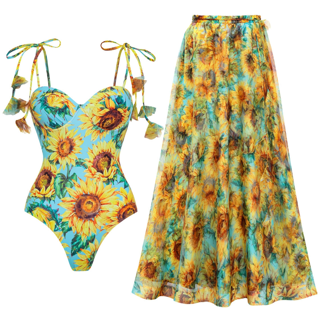 Women Swimsuit Sunflower Printed One Piece Swimsuit Set ShineRealm