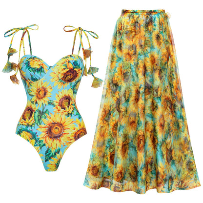 Women Swimsuit Sunflower Printed One Piece Swimsuit Set ShineRealm