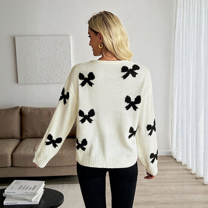 Sweet Design Lace up Bow Pattern Women Sweater Cardigan