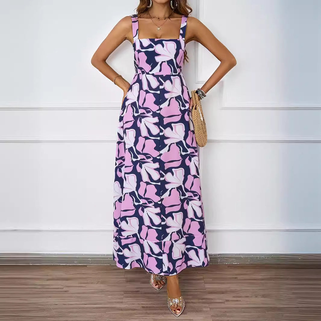 Women Clothing Summer Casual Strap Elegant A line Dress Floral Printed Dress XINXI