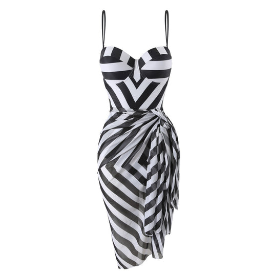 Traje de baño bikini con estampado geométrico abstracto y soporte de acero, traje de baño push up