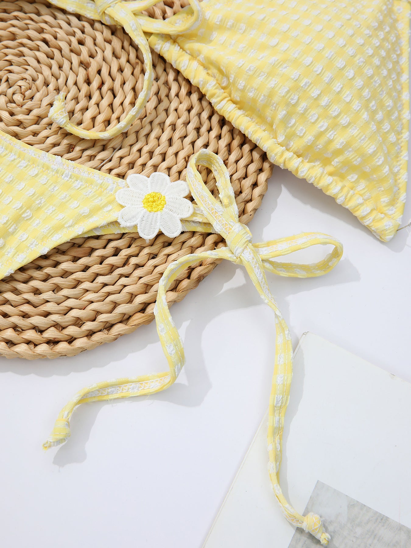 Fresh Yellow Plaid Daisy Split Bikini Swimsuit CSC