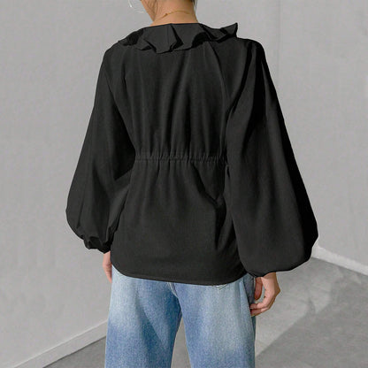 Camiseta sencilla e intelectual para mujer, cárdigan holgado con mangas murciélago y vuelo grande para otoño e invierno