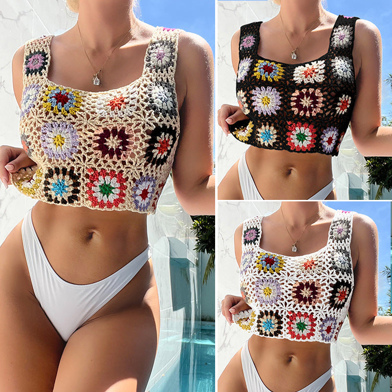 Hand Hook Floral Block Knitted Sling Lady Sexy Seaside Swimwear Vacation Bikini Small Sling Crochet hook Tidee