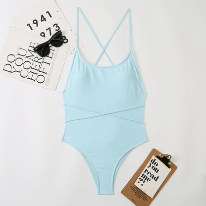 Maillot de bain une pièce sexy en nylon multicolore, couleur unie, noué dans le dos, ouvert