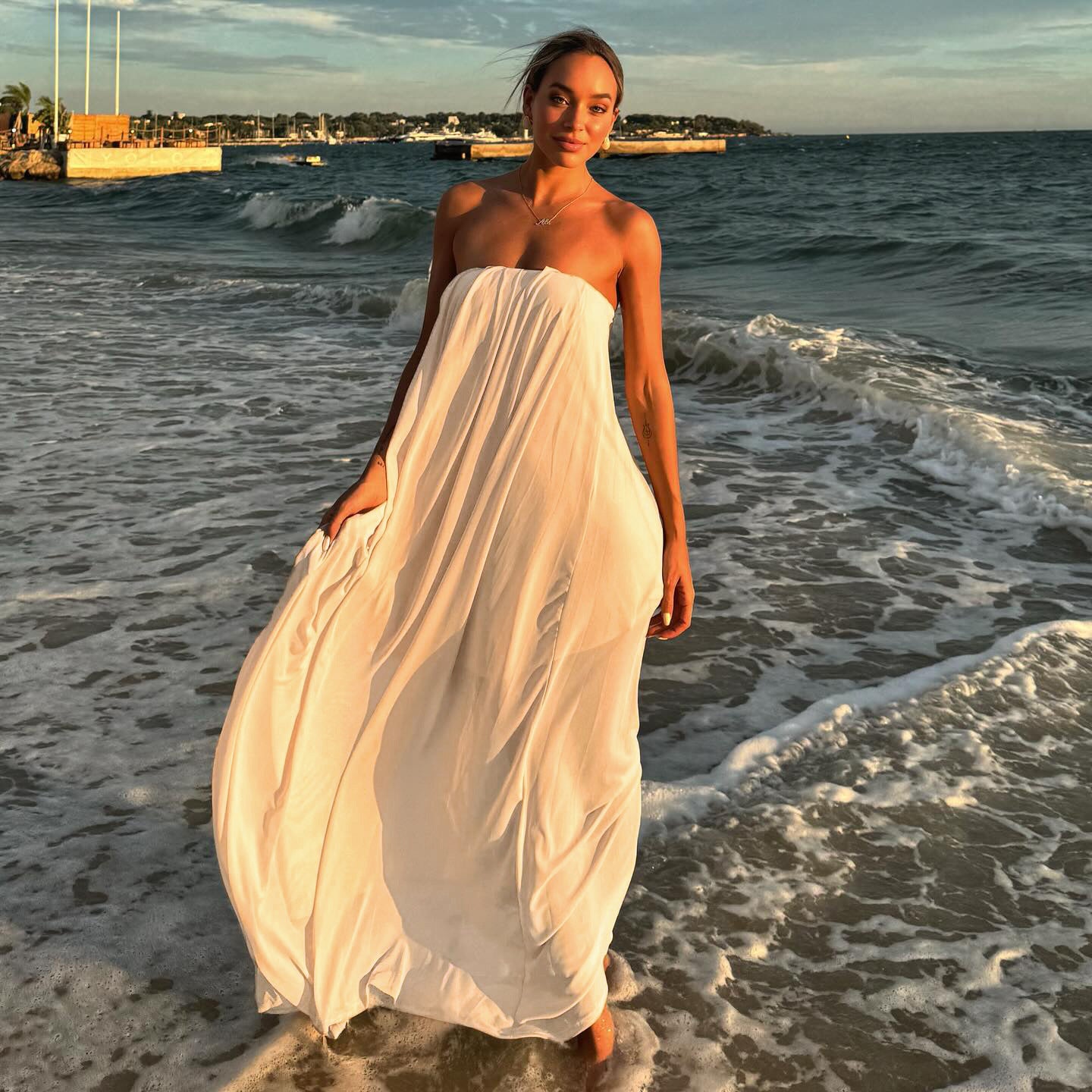 Summer Elegant Lazy Loose Drooping Tube Top Dress Seaside Vacation Large Swing Dress LingSharp