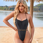 Maillot de bain dos nu sexy à bretelles pour femmes, couleur unie, bikini licou