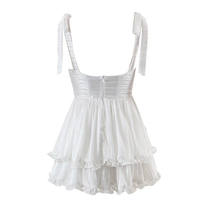 Spring Women Clothing Sexy Three Layer Colorful Silk Chiffon Sling Dress Large Swing Dress