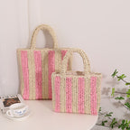Vertical Stripes French Straw Bag Portable Contrast Color Straw Bag Woven Bag Women's Bag Seaside Vacation Beach Bag EaseWoven