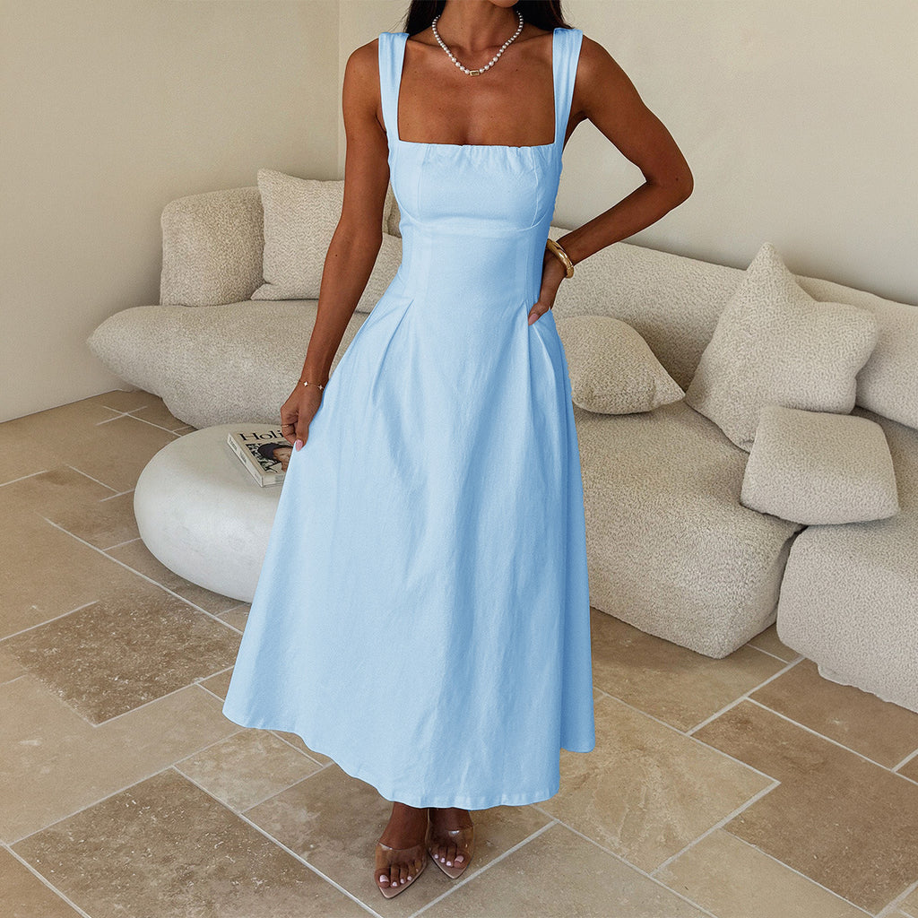 Office Vacation Waist Trimming Spaghetti Straps Dress Women Clothing Summer Independent Dee
