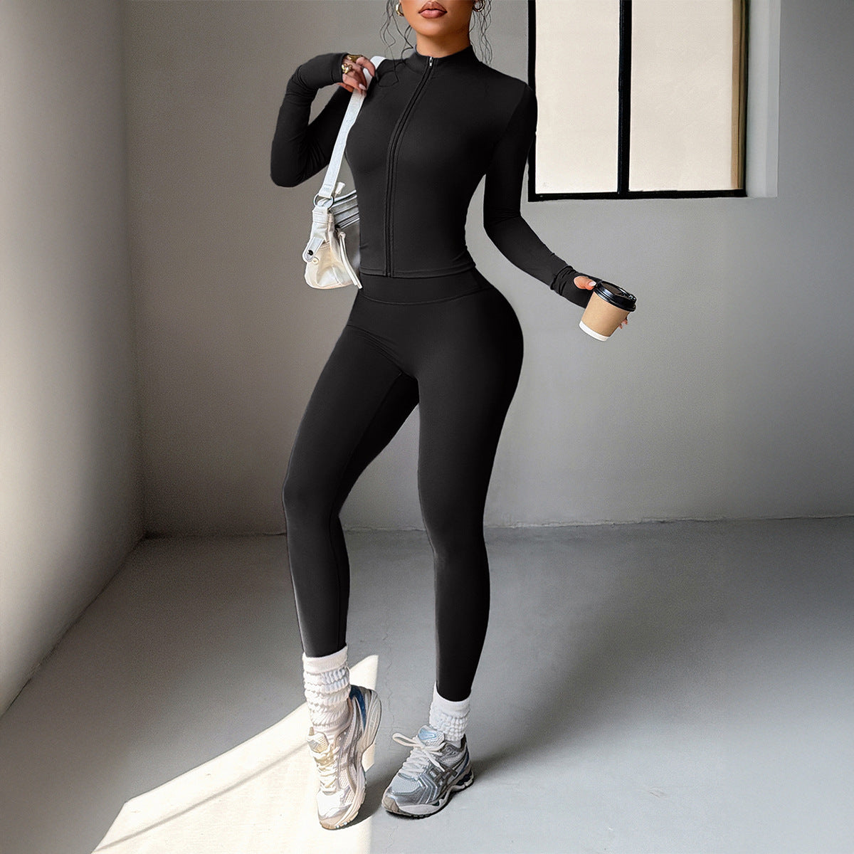 Self Shooting Yoga Long Sleeved Top Sports Trousers Two Piece Sets Women Clothing Autumn Winter Zoyun