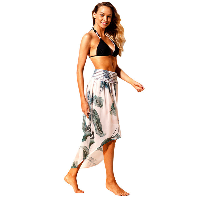 Summer Women Tropical Leaf Print Chest Wrapped Beach Dress