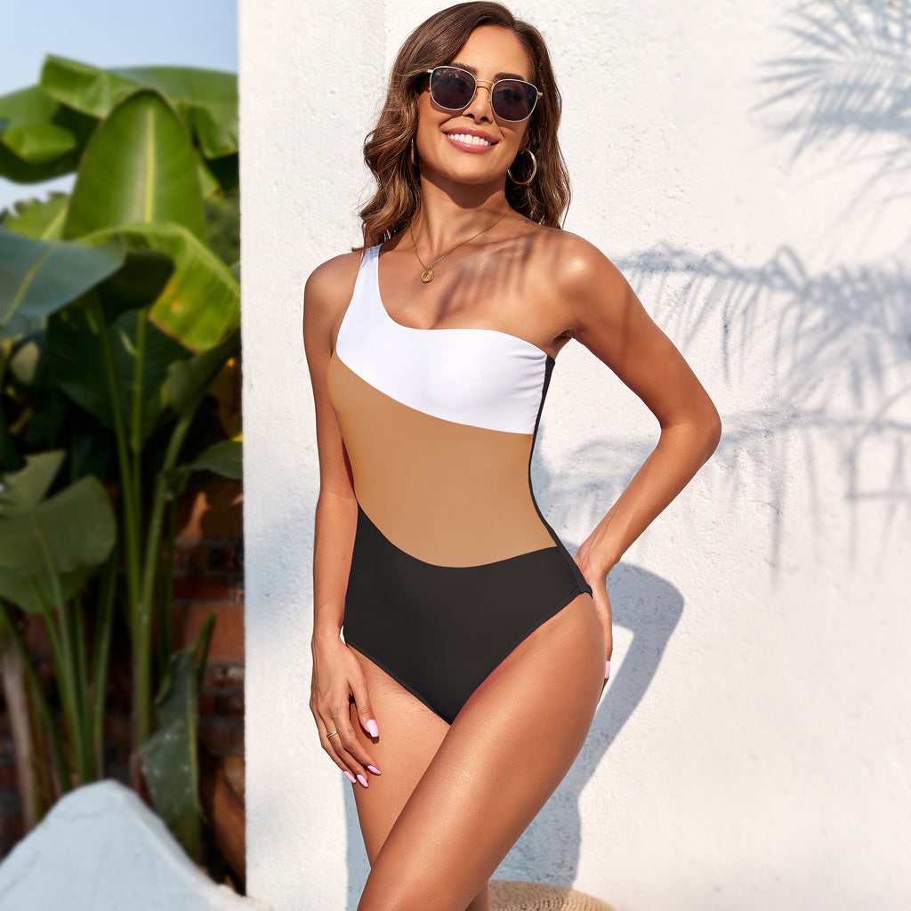Maillot de bain une pièce à coutures de couleur unie pour femmes