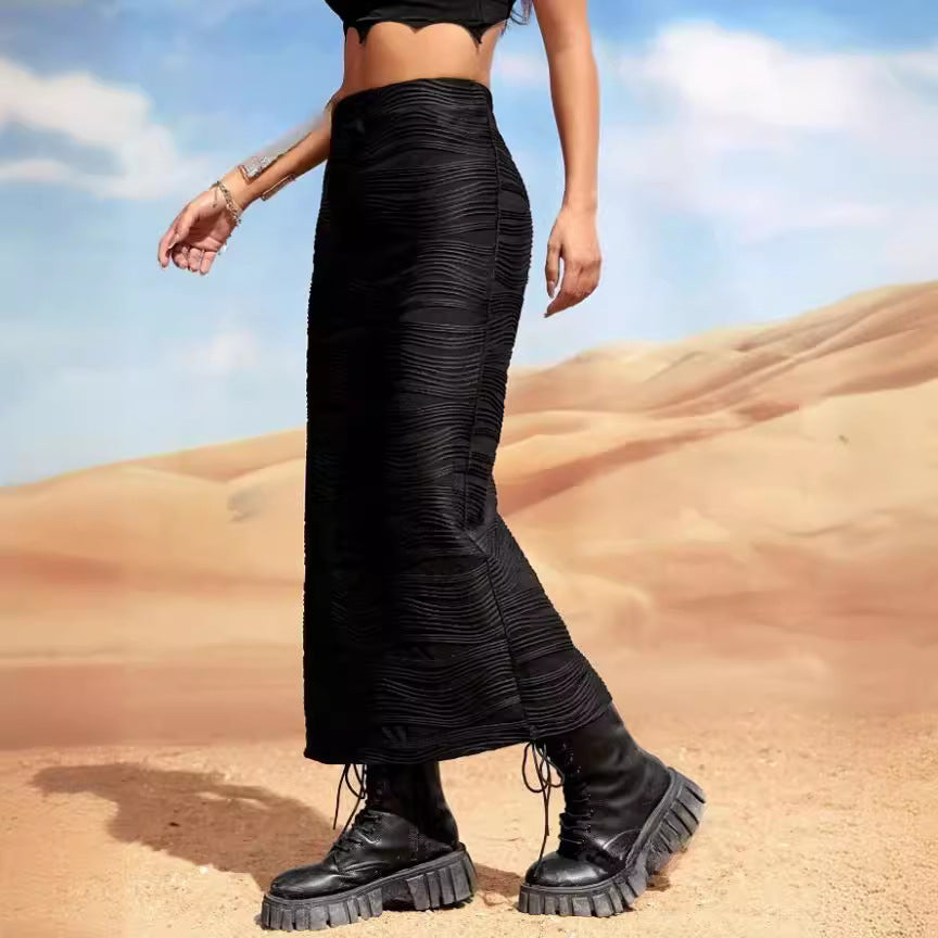Summer Best Women Clothes Water Ripple High Waist Slit Sheath Skirt Women ChooUn