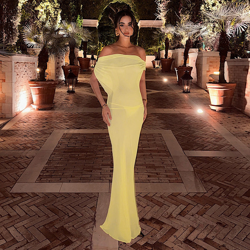 Spring Women Solid Color Sexy Sheer Mesh Design Backless Sheath Dress YIMAIL