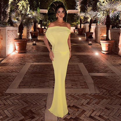 Spring Women Solid Color Sexy Sheer Mesh Design Backless Sheath Dress YIMAIL