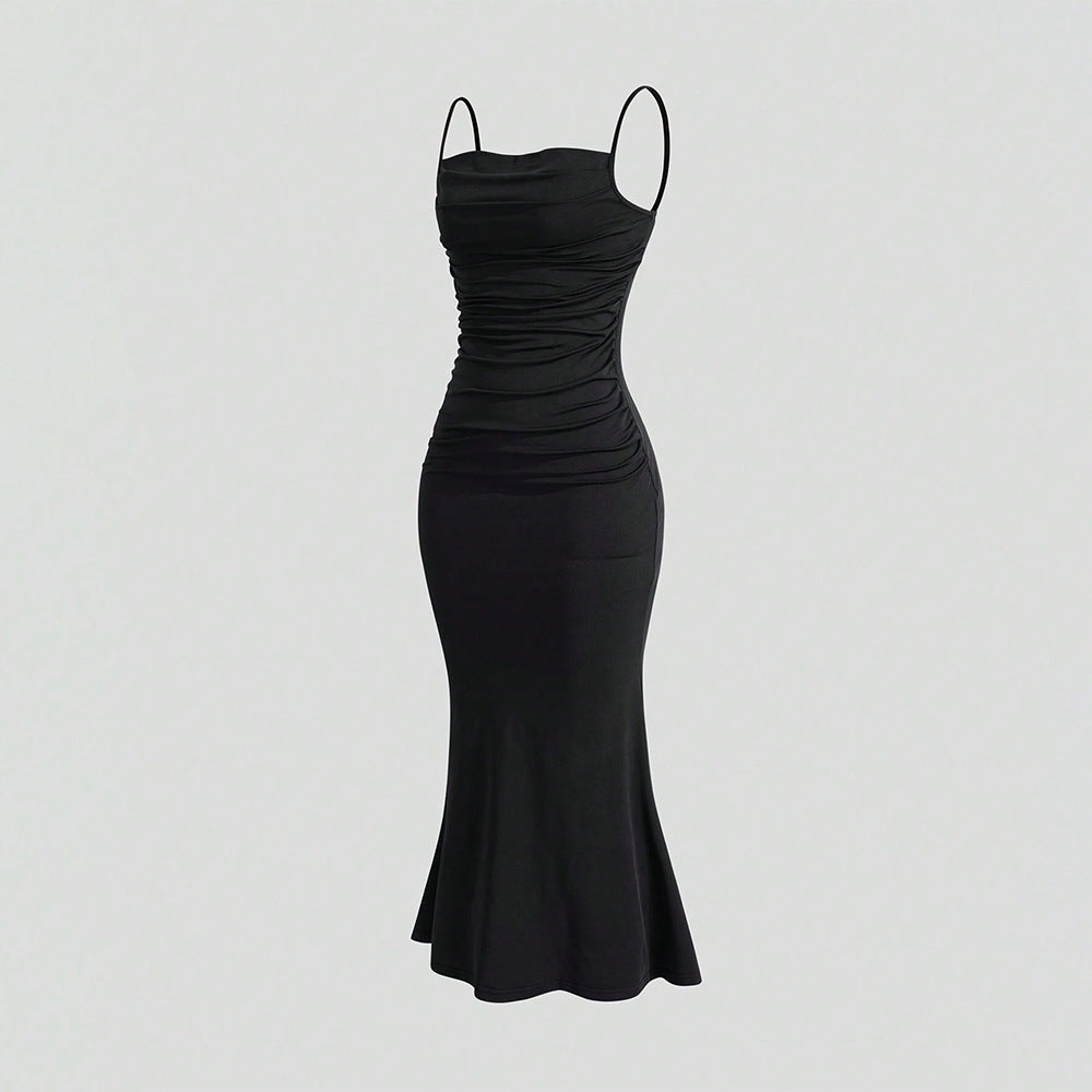 Milk Silk Pleated Waist Tight Party Slimming Covering Sheath Cami Dress Yiskiss