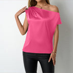 Ropa de mujer Primavera Verano Camisa de satén Seda artificial Irregular Asimétrico Hombros descubiertos Sin mangas Top