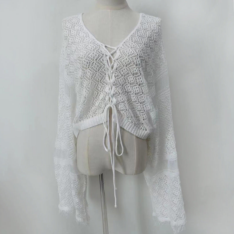 Summer Beach Suit Women Solid Color Sexy Knitted Hollow Out Cutout Beach Bikini Swimsuit Outwear Suit Crochet hook