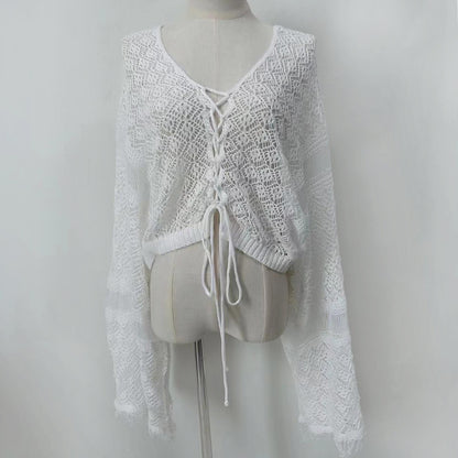 Summer Beach Suit Women Solid Color Sexy Knitted Hollow Out Cutout Beach Bikini Swimsuit Outwear Suit Crochet hook