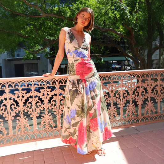 Summer Printed Strap Dress Sexy V neck Dress