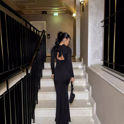 Fall Women Clothing Sexy Cutout Socialite Private Clothing Elegant Three Dimensional Floral Long Sleeve Slim Maxi Dress