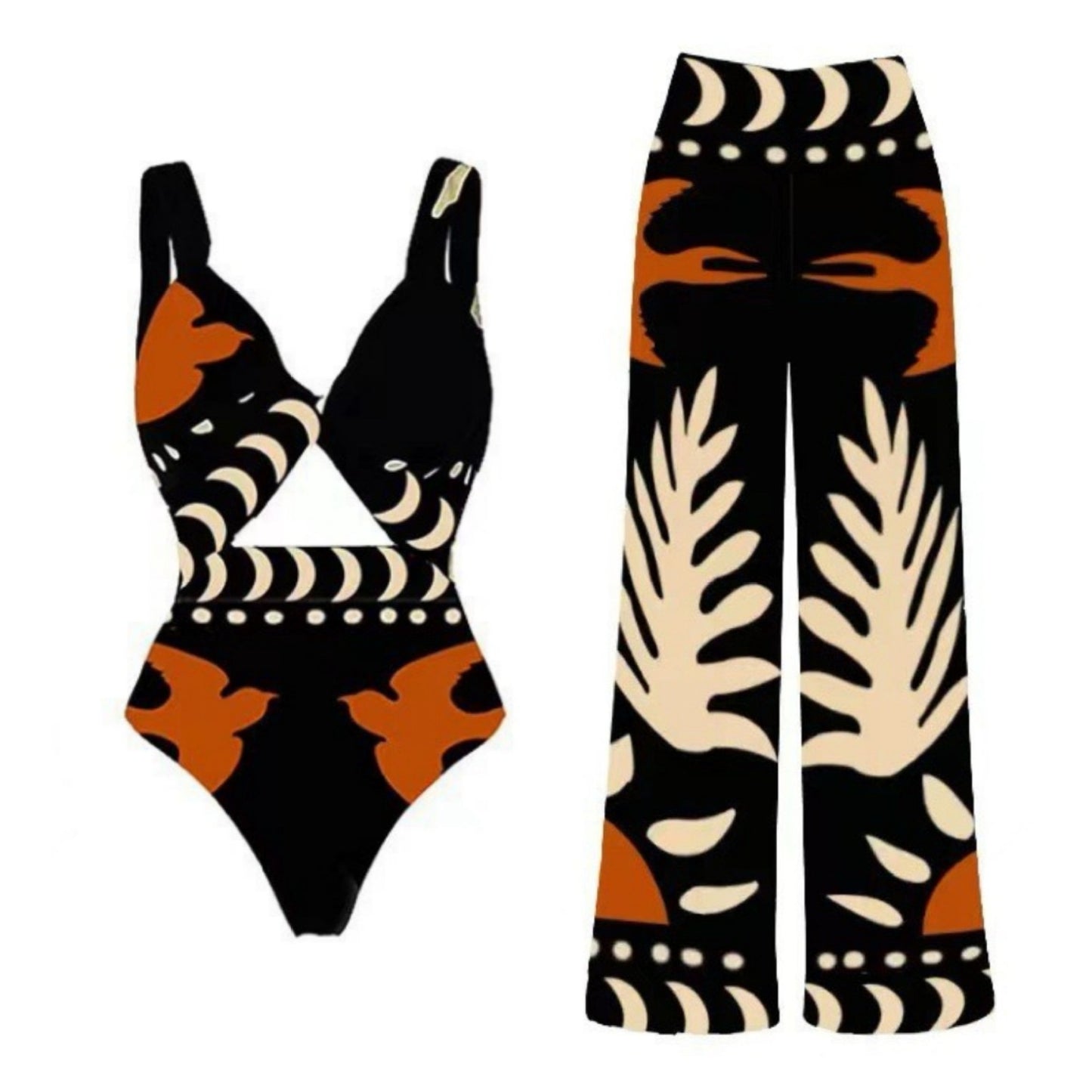 Bird Shoulder Gauze Pants Suit