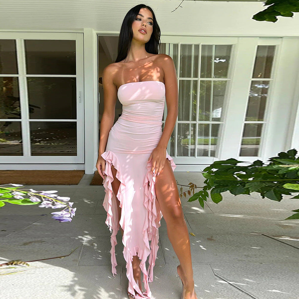 Robe bandeau sexy en dentelle à découpes et ajourées pour femme