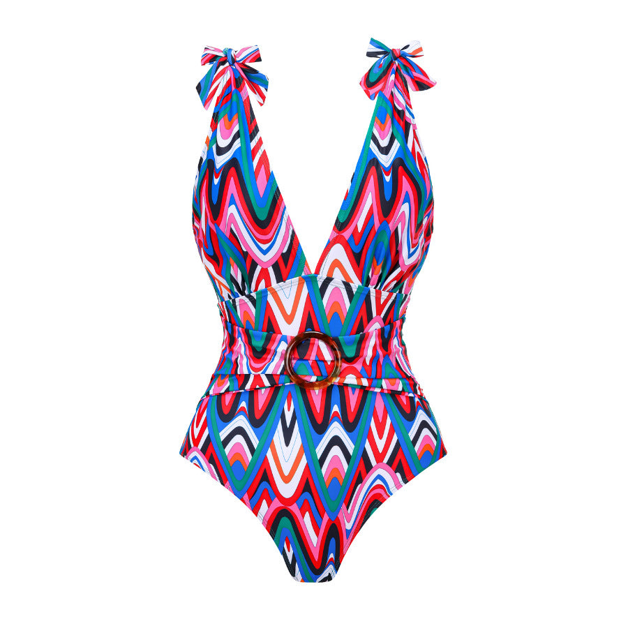 Traje de baño sexy de primavera para mujer, traje de baño con estampado conservador, conjunto de falda cruzada