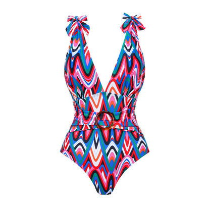 Traje de baño sexy de primavera para mujer, traje de baño con estampado conservador, conjunto de falda cruzada