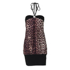 Robe fourreau courte et sexy en dentelle à col licou et imprimé léopard pour femme