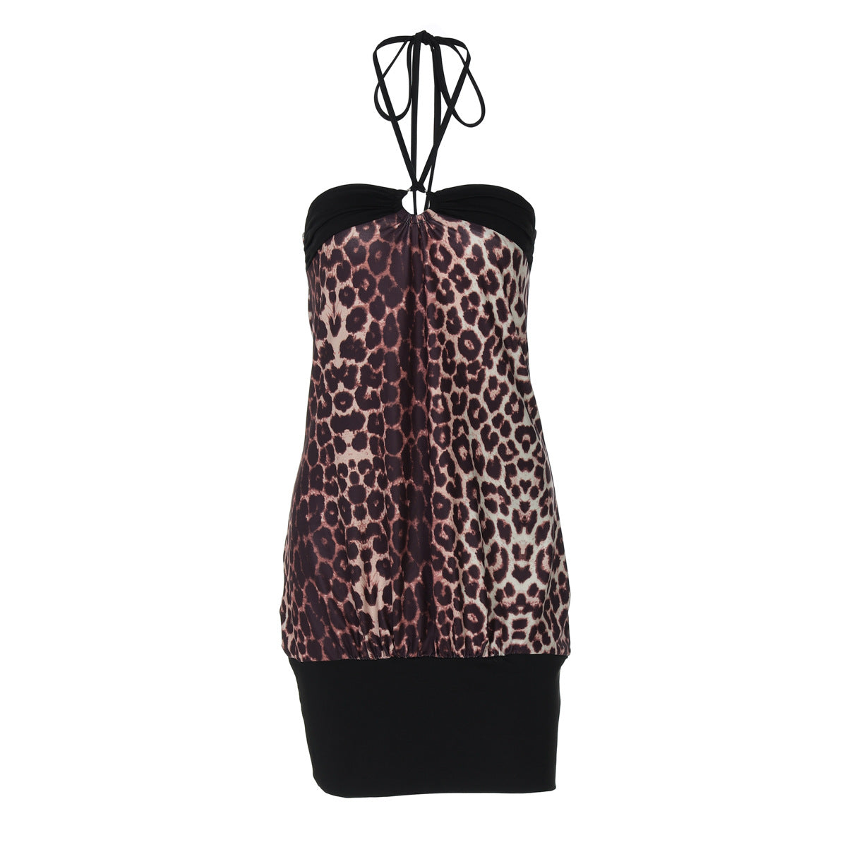 Robe fourreau courte et sexy en dentelle à col licou et imprimé léopard pour femme