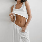 Spring Summer Home Wear Sleeveless Vest Pants Two Piece Set Knitted Emerized Pajamas for Women