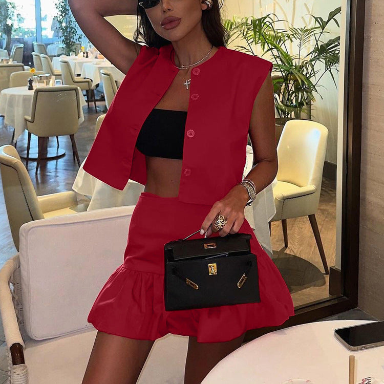 Women Summer Sleeveless Shirt Vest Top Fishtail Skirt Two Piece Set Kigali
