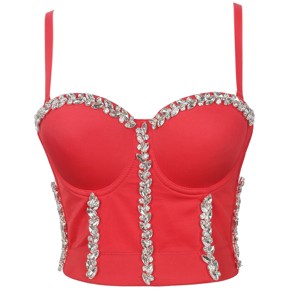 Drill Chain Camisole Women Summer Wear Sexy Beaded Wrapped Chest Shaping Non-Slip Performance Bra Wild Queen