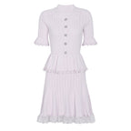 Summer Celebrity Internet Slim Fitting Slimming Fashionable Short Sleeve Collared Lace Dress Dimenssa