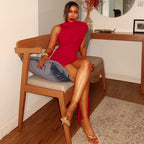 Solid Color Elegant Home Women Slim Fit Asymmetric Hip Sexy Sleeveless Turtleneck Dress Kinci