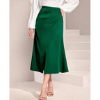 Robe fendue plissée en satin taille haute pour femme, jupe unie à fermeture éclair et jupe sirène.