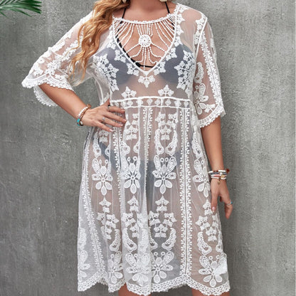 Vestido de playa de una pieza sexy transparente con protección solar para mujer