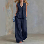 Women Clothing Summer Casual Stylish Solid Color Sleeveless V neck Set NICE