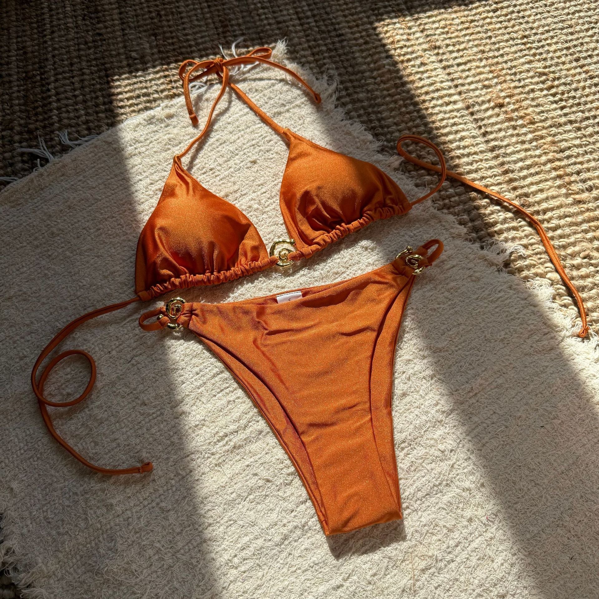 Sexy Nylon Light Metal Ring Lace up Backless Split Swimsuit Bikini SanYuva