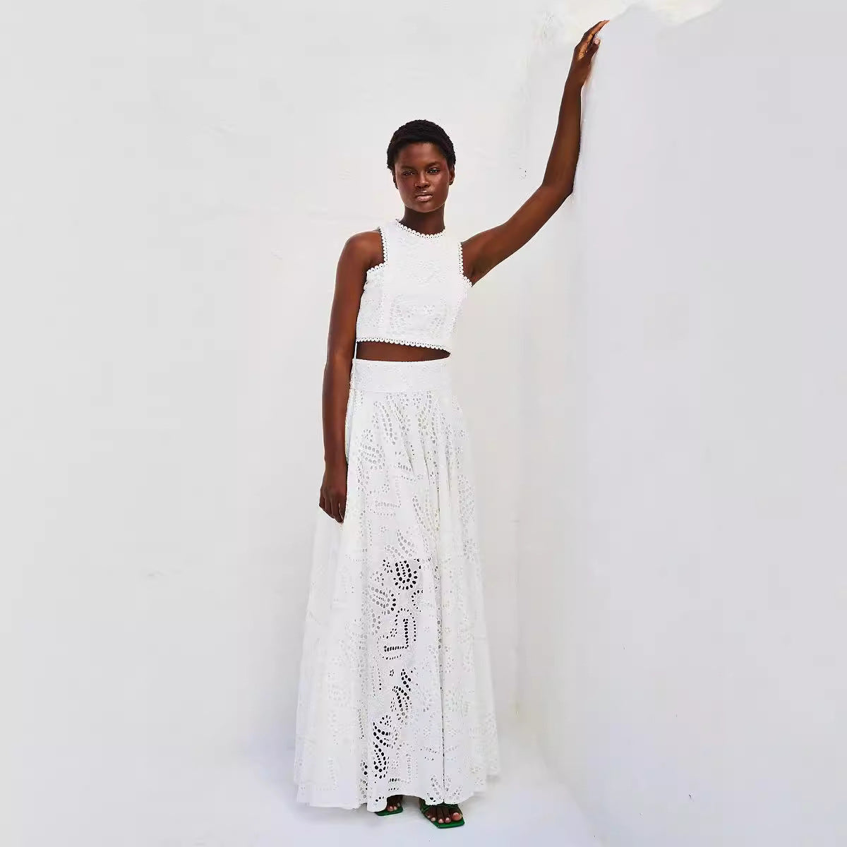 Spring Summer Sleeveless Long Skirt Pocket Set Casual Vacation Loose Two Piece Set Women Oyrina